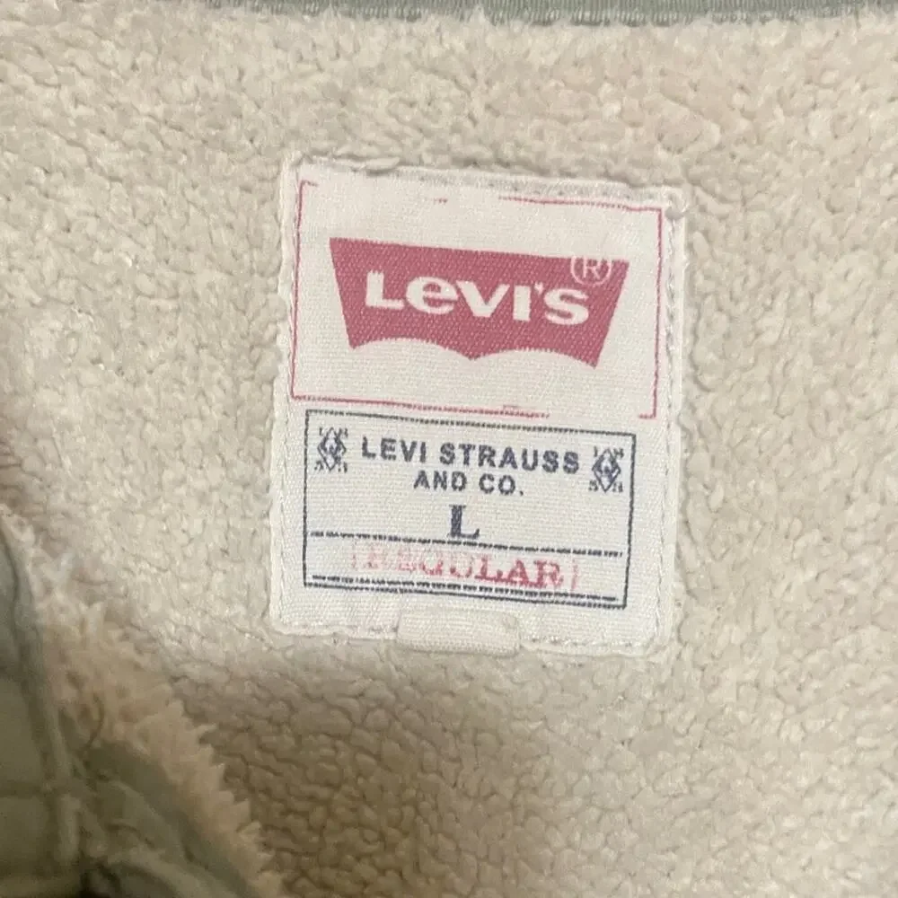 Thrashed Levi's Olive Green Jacket Shacket Fleece Lined Distressed Classic Warm - Picture 2 of 13